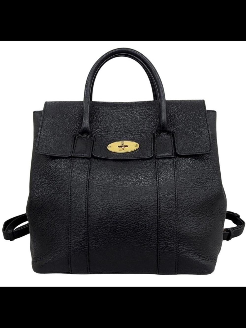 Mulberry Black Leather Backpack with Gold Turn-Lock